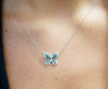 Natural Blue and White Diamond Cluster Butterfly Charm Floating Pendant Necklace