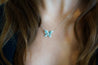 Natural Blue and White Diamond Cluster Butterfly Charm Floating Pendant Necklace-Necklace-ASSAY