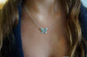 Natural Blue and White Diamond Cluster Butterfly Charm Floating Pendant Necklace-Necklace-ASSAY