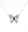 Natural Blue and White Diamond Cluster Butterfly Charm Floating Pendant Necklace