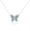 Natural Blue and White Diamond Cluster Butterfly Charm Floating Pendant Necklace-Necklace-ASSAY