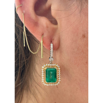 Natural Colombian 7.36 CTTW Emerald & Diamond Halo Dangle Drop 18K Gold Earrings – Assay Jewelers