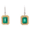 Natural Colombian 7.36 CTTW Emerald & Diamond Halo Dangle Drop 18K Gold Earrings