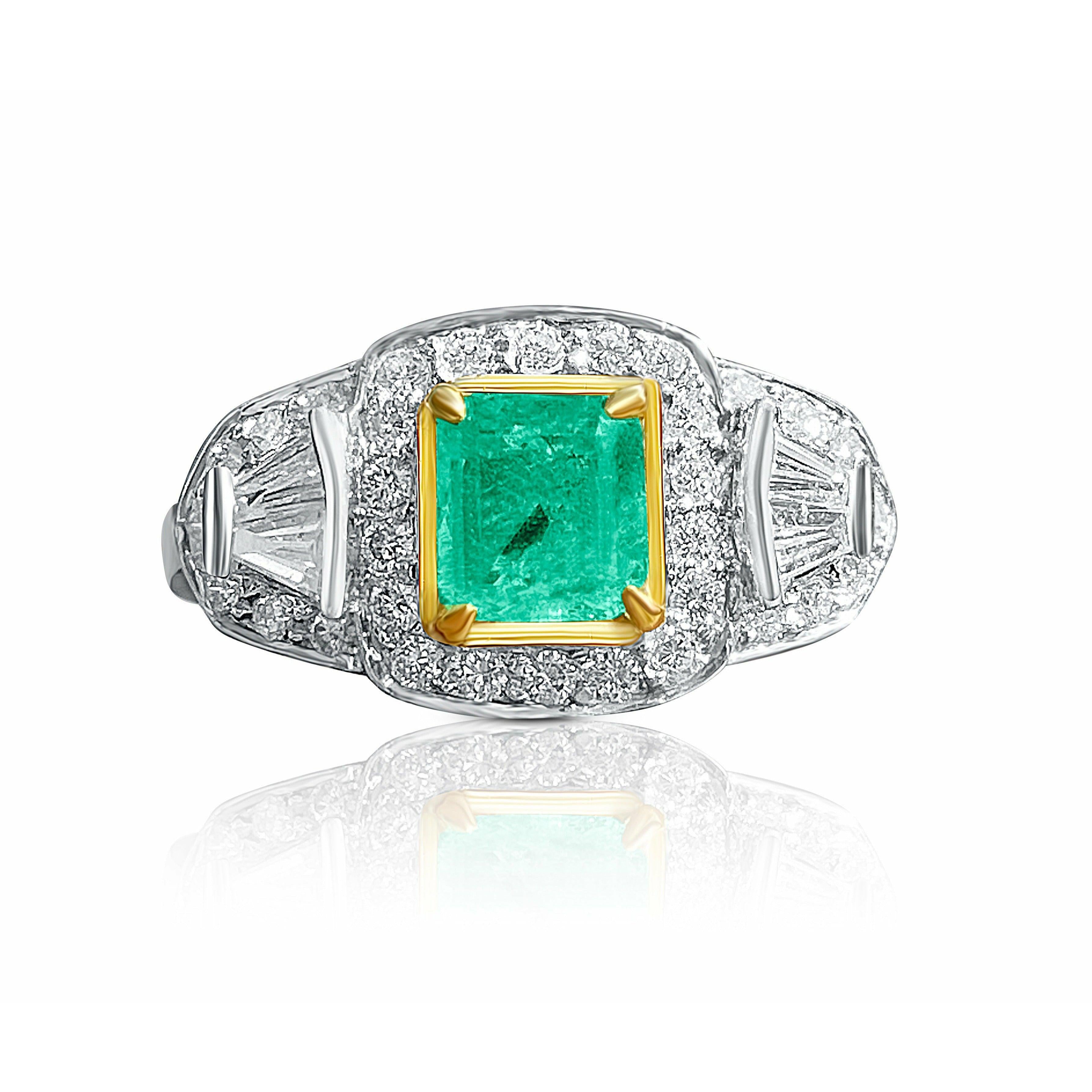 Natural Colombian Emerald Cocktail in 18k white gold Ring - ASSAY