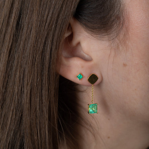 Natural Colombian Emerald Square cut drop Earrings in 18k solid gold