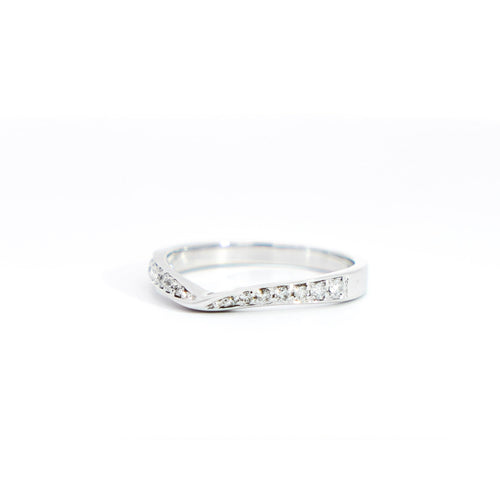 Natural Diamond Contoured Wedding Band Stacking Ring in 14K White Gold