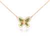 Natural Diamond and Green Tsavorite Butterfly 14K Yellow Gold Necklace