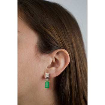 Natural Elongated Emerald and Diamond Drop Earrings in 18K Gold – Assay Jewelers