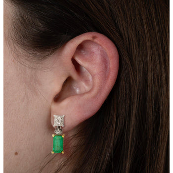 Natural Elongated Emerald and Diamond Drop Earrings in 18K Gold – Assay Jewelers