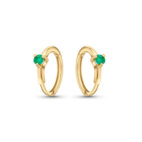 Natural Emerald Huggie Earrings in 14K Yellow Gold