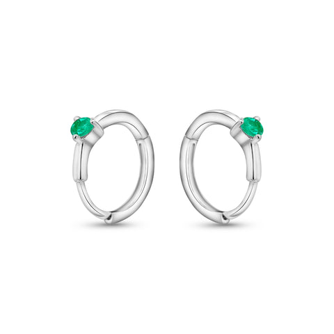Natural Emerald Multi Placement Huggie Earrings In 14K White Gold