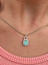 Natural Emerald Pendant and Diamond Halo in 18k Solid White Gold - ASSAY