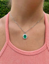 Natural Emerald Pendant and Diamond Halo in 18k Solid White Gold - ASSAY