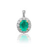 Natural Emerald Pendant and Diamond Halo in 18k Solid White Gold - ASSAY