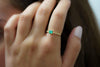 Natural Emerald Square Cut Thin Ribbed Band Stacking Ring in 18K Yellow Gold