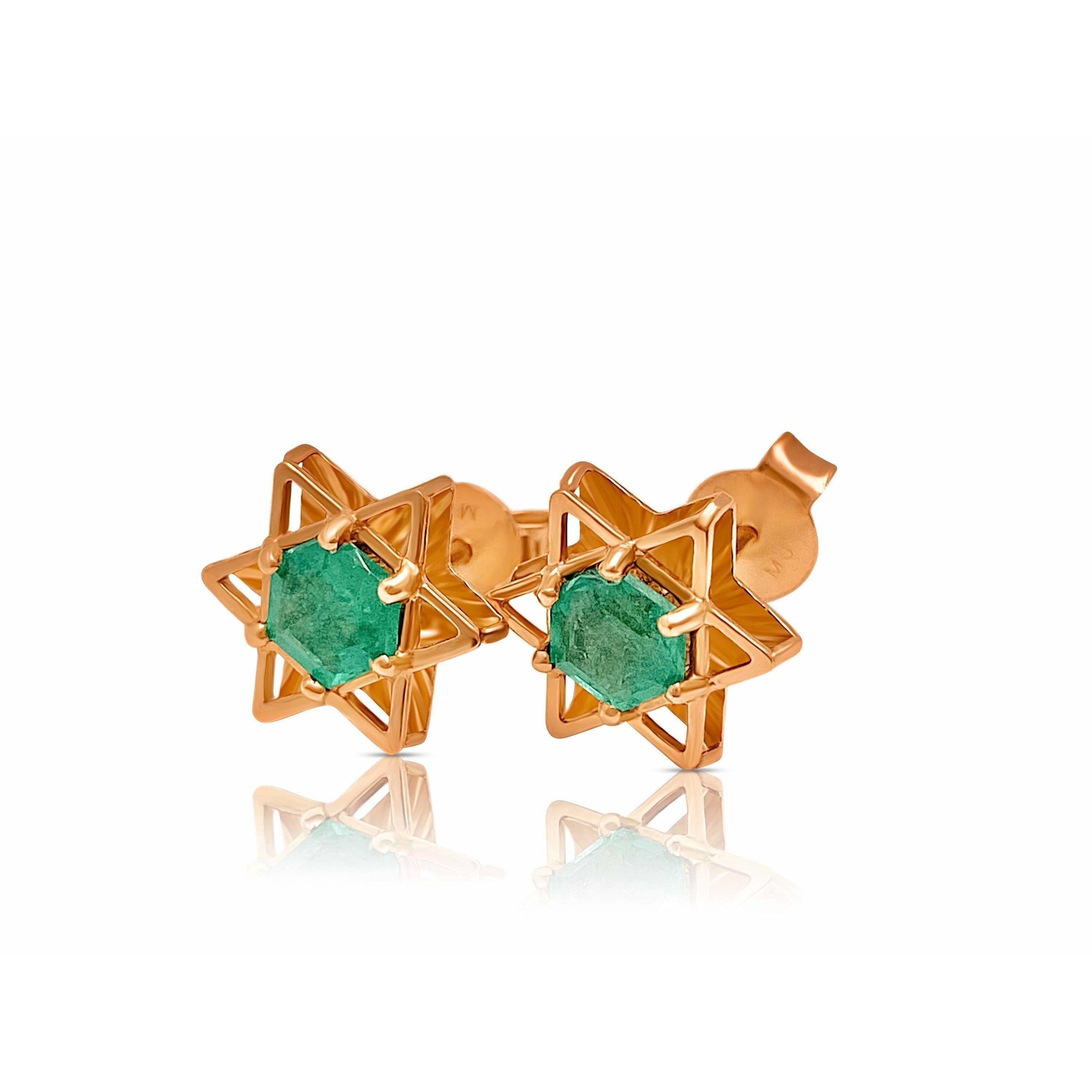 Natural Emerald Star of David Earrings in 18k Rose Gold - ASSAY