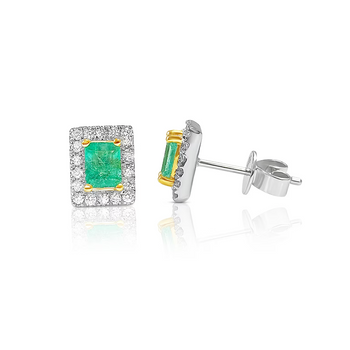 Natural Emerald Stud Earrings with diamond halo in 18k Solid Gold – Assay Jewelers