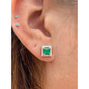 Natural Emerald Stud Earrings with diamond halo in 18k Solid Gold - ASSAY