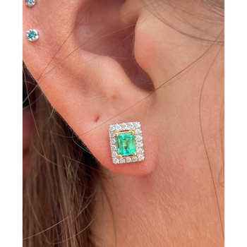 Natural Emerald Stud Earrings with diamond halo in 18k Solid Gold – Assay Jewelers