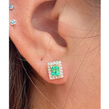 Natural Emerald Stud Earrings with diamond halo in 18k Solid Gold – Assay Jewelers