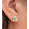 Natural Emerald Stud Earrings with diamond halo in 18k Solid Gold-Earrings-ASSAY