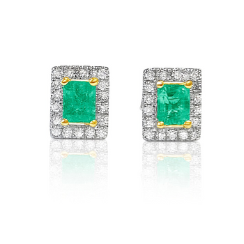 Natural Emerald Stud Earrings with diamond halo in 18k Solid Gold – Assay Jewelers
