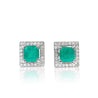 Natural Emerald Stud Earrings with diamond halo in 18k Solid Gold