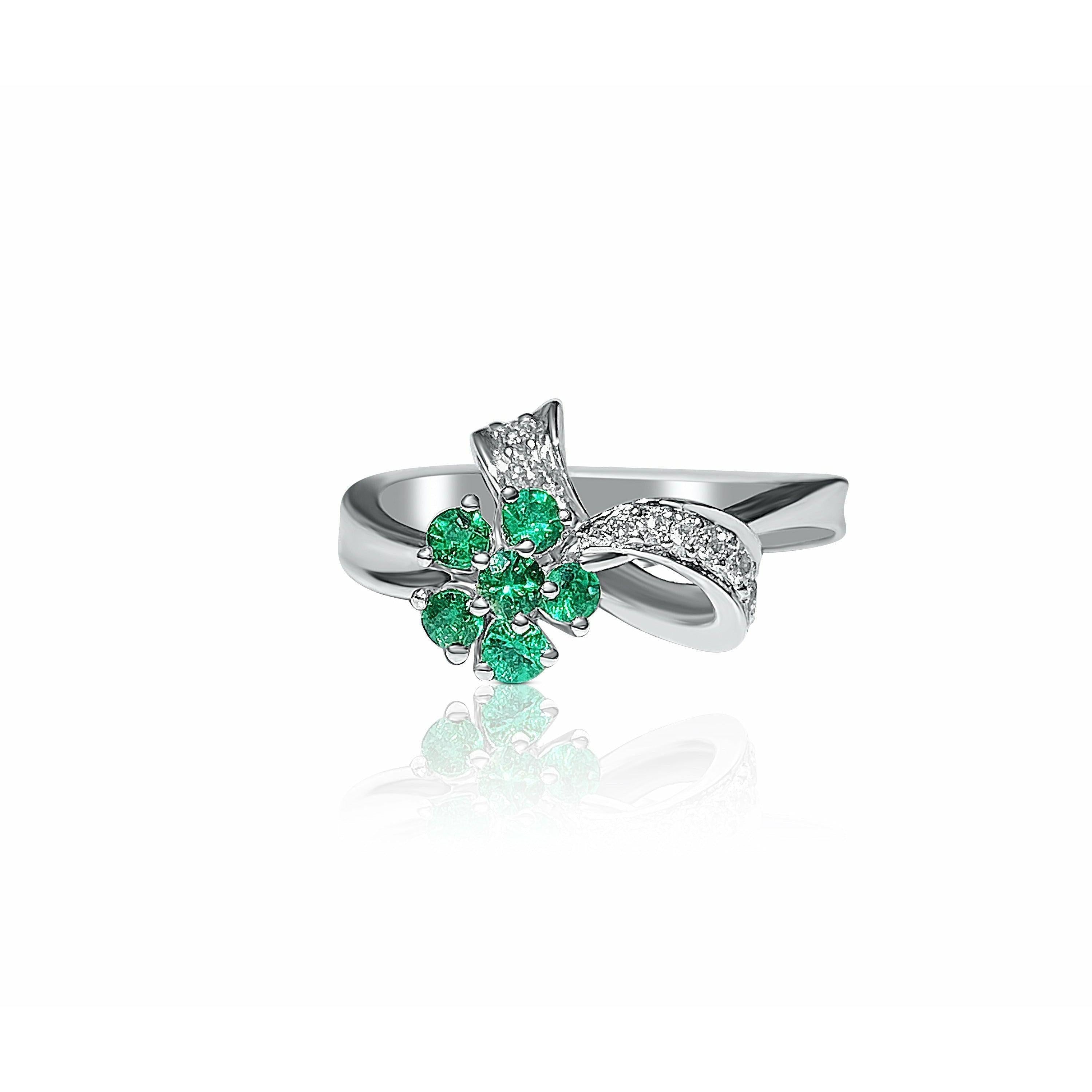 Natural Emerald and Diamond Flower Ring - ASSAY