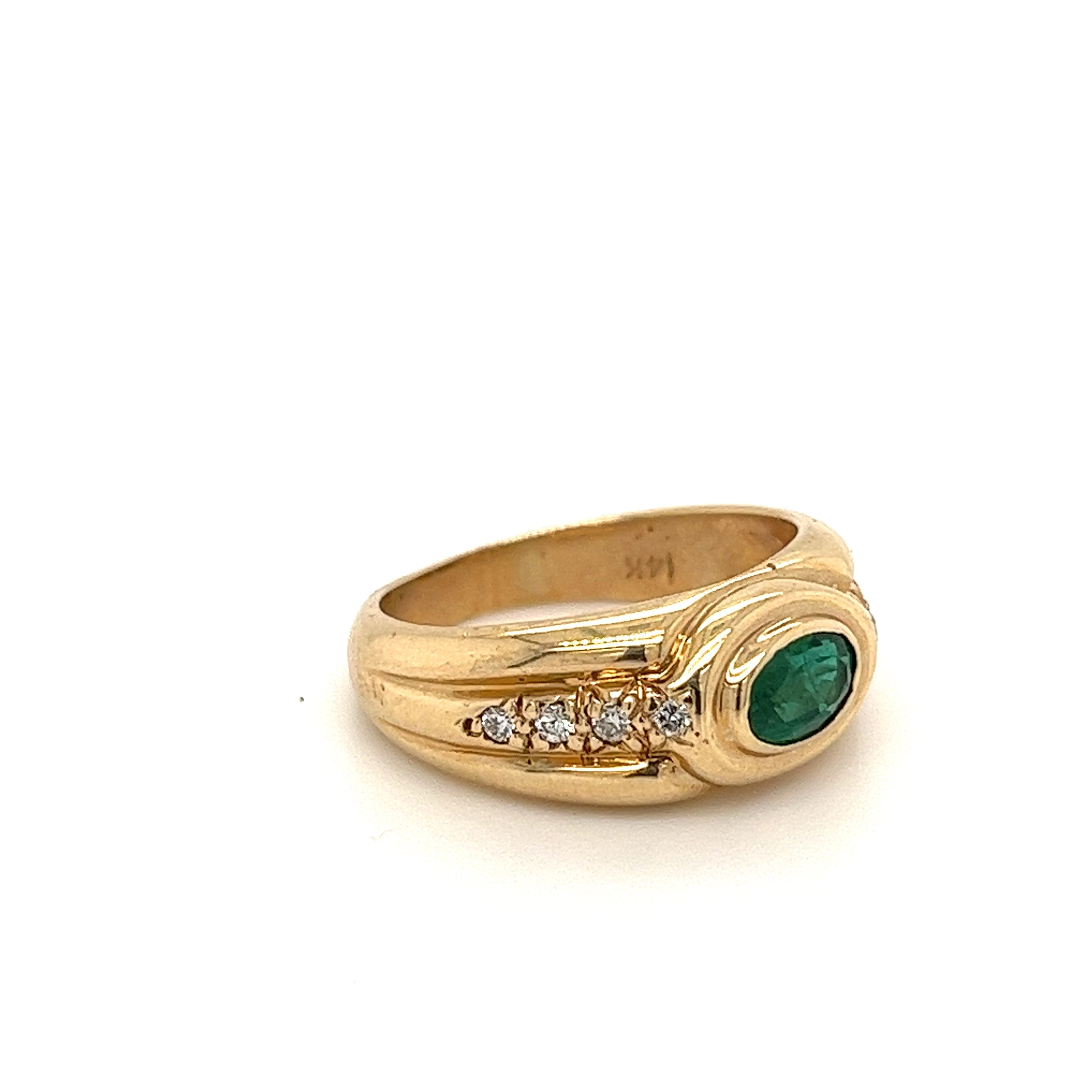 Natural Emerald and Diamond Gold Unisex Ring - Rings