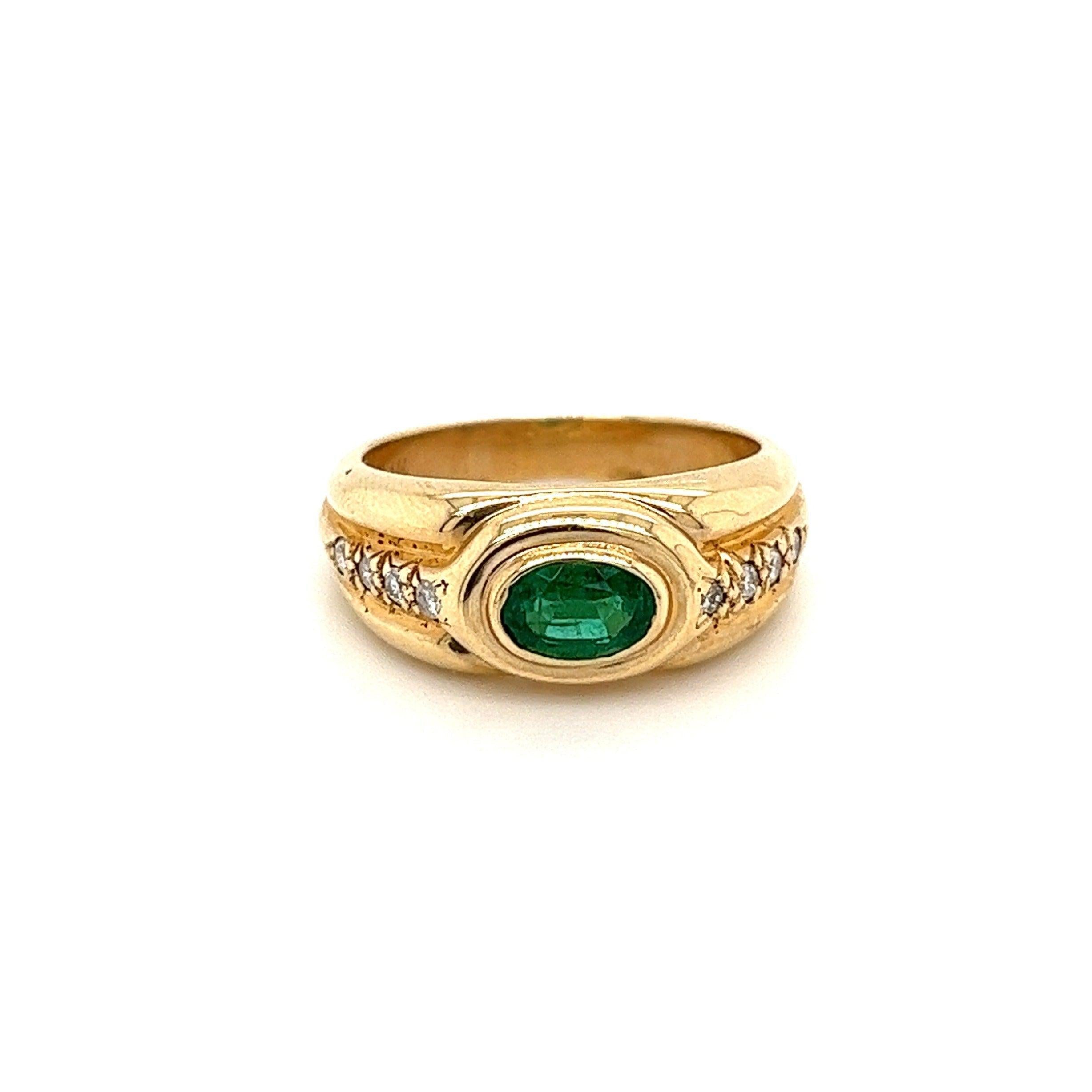 Natural Emerald and Diamond Gold Unisex Ring - Rings