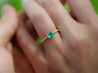 Natural Emerald and Diamond Ribbed Shank Thin Stacking Ring in 18K Rose Gold