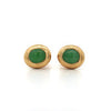 Natural Oval Cabochon Jadeite Jade Bezel Set in 18K Yellow Gold Stud Earrings