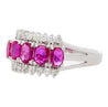 Natural Pink Ruby and Diamond Platinum Wedding Band 5 Stone Ring