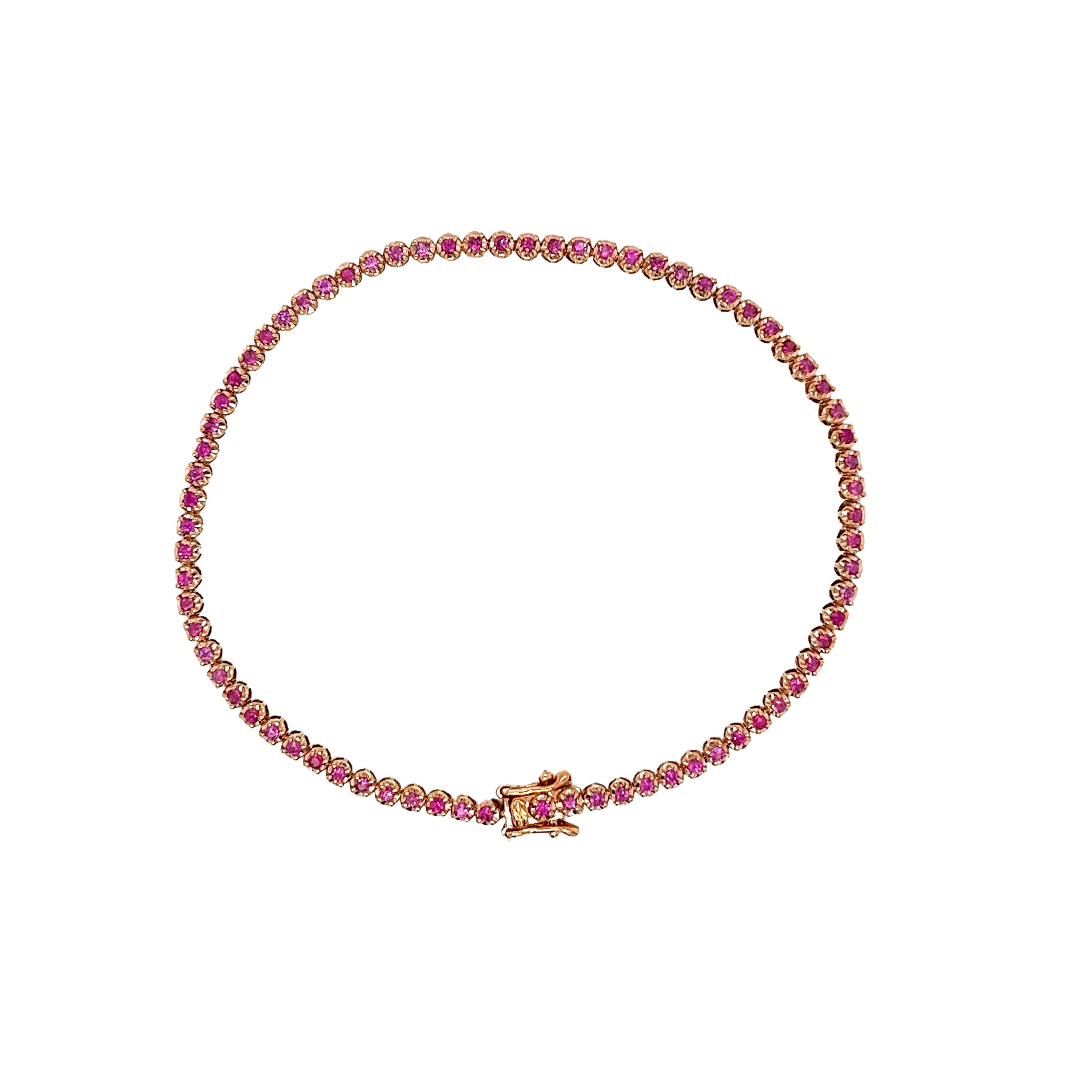 Natural Round Cut Pink Sapphire Tennis Bracelet in 14K Rose Gold-Bracelets-ASSAY