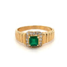 Natural Emerald and Diamond Halo 18k Yellow Gold Ring - Rings