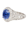 No Heat 4.79 Carat Blue Ceylon Sapphire with Diamonds in 18K Gold Ring