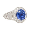 No Heat 4.79 Carat Blue Ceylon Sapphire with Diamonds in 18K Gold Ring