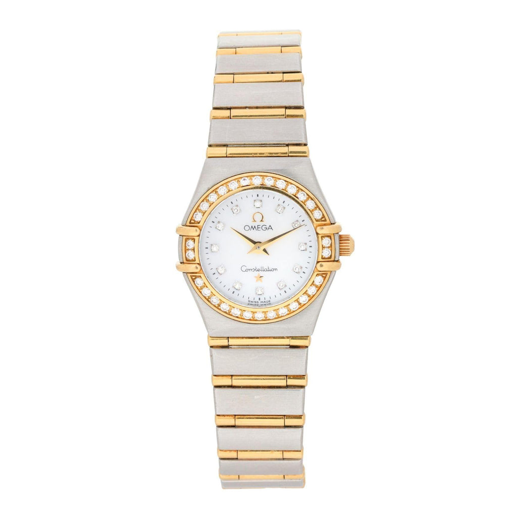 Map. Dial Omega Constellation Diamond Bezel MOP Dial 18K Two Tone Gold Ladies Qu