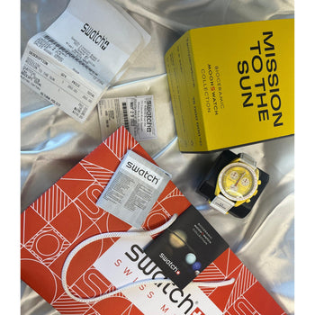 Omega Swatch Sunface Mission To The Sun Brand New Full Set With Receipt – Assay Jewelers