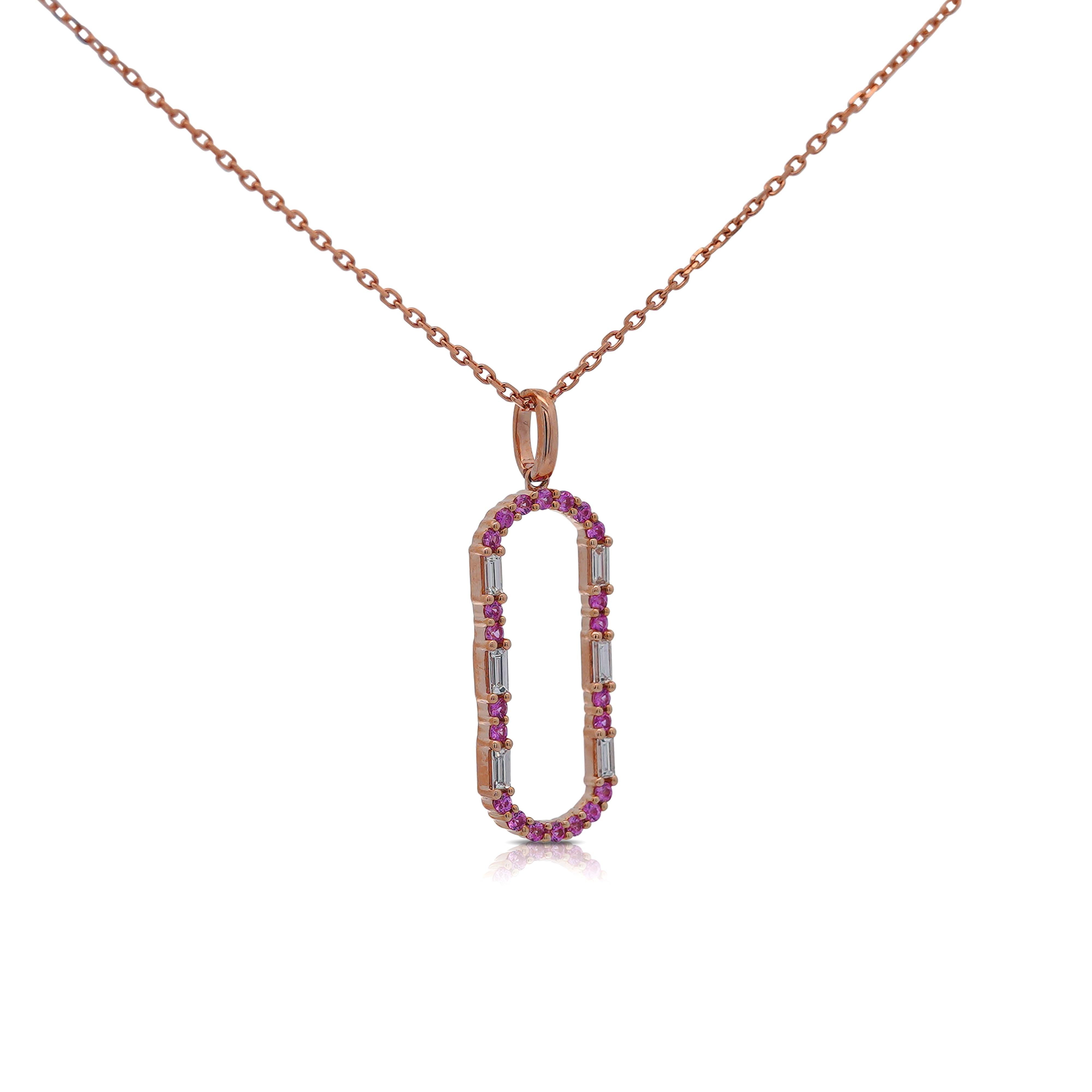 Open Oval 14K Rose Gold Diamond and Sapphire Pendant Necklace