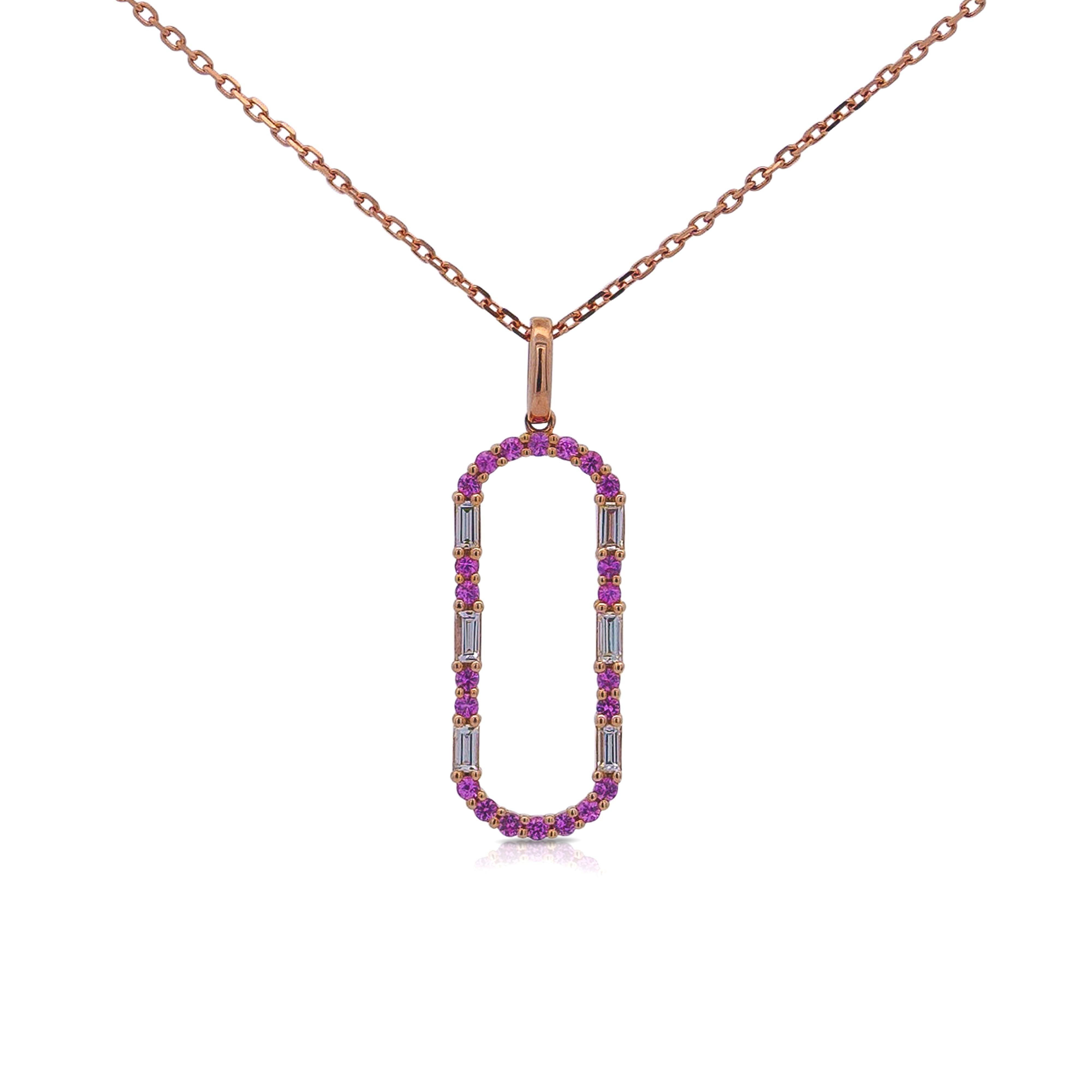 Open Oval 14K Rose Gold Diamond and Sapphire Pendant Necklace