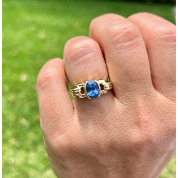 Oval Cut Blue Sapphire Regal Band Ring in 14k | Half Bezel Set – Assay Jewelers