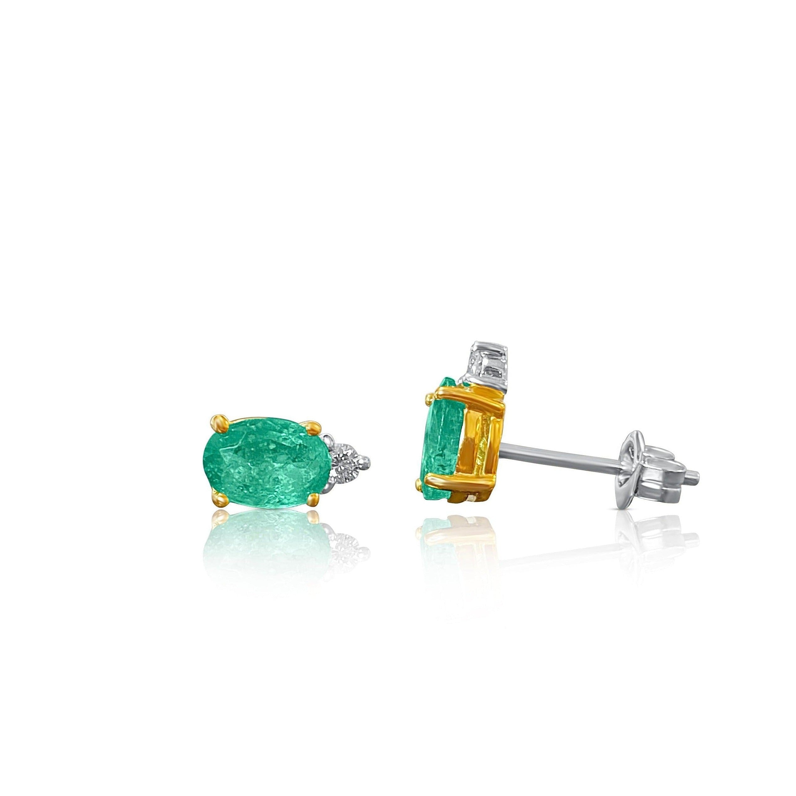 Oval Cut Natural Emerald Stud Earrings in 18k Solid Gold - ASSAY