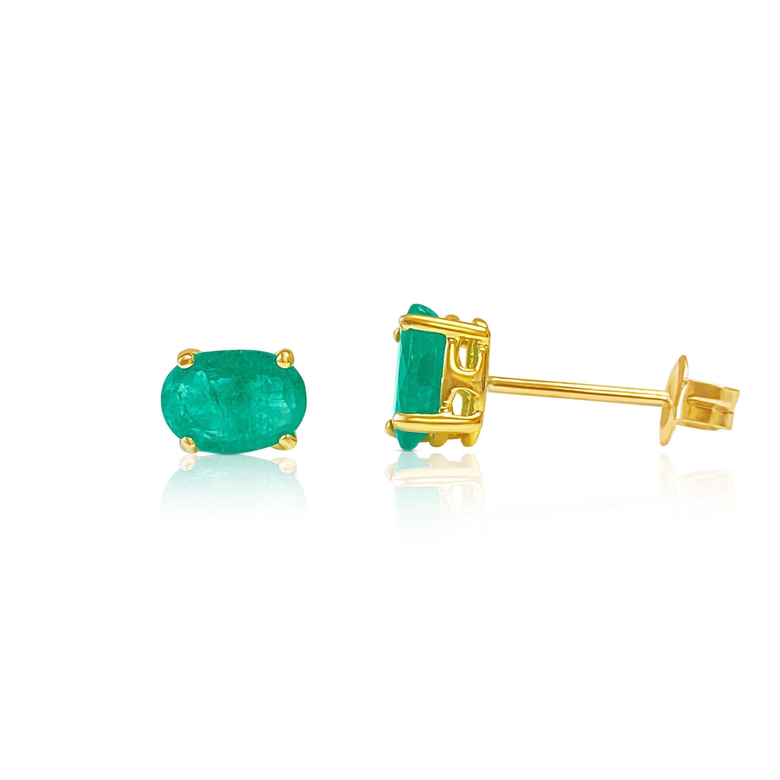 Oval Cut Natural Emerald Stud Earrings in 18k Solid Gold - ASSAY