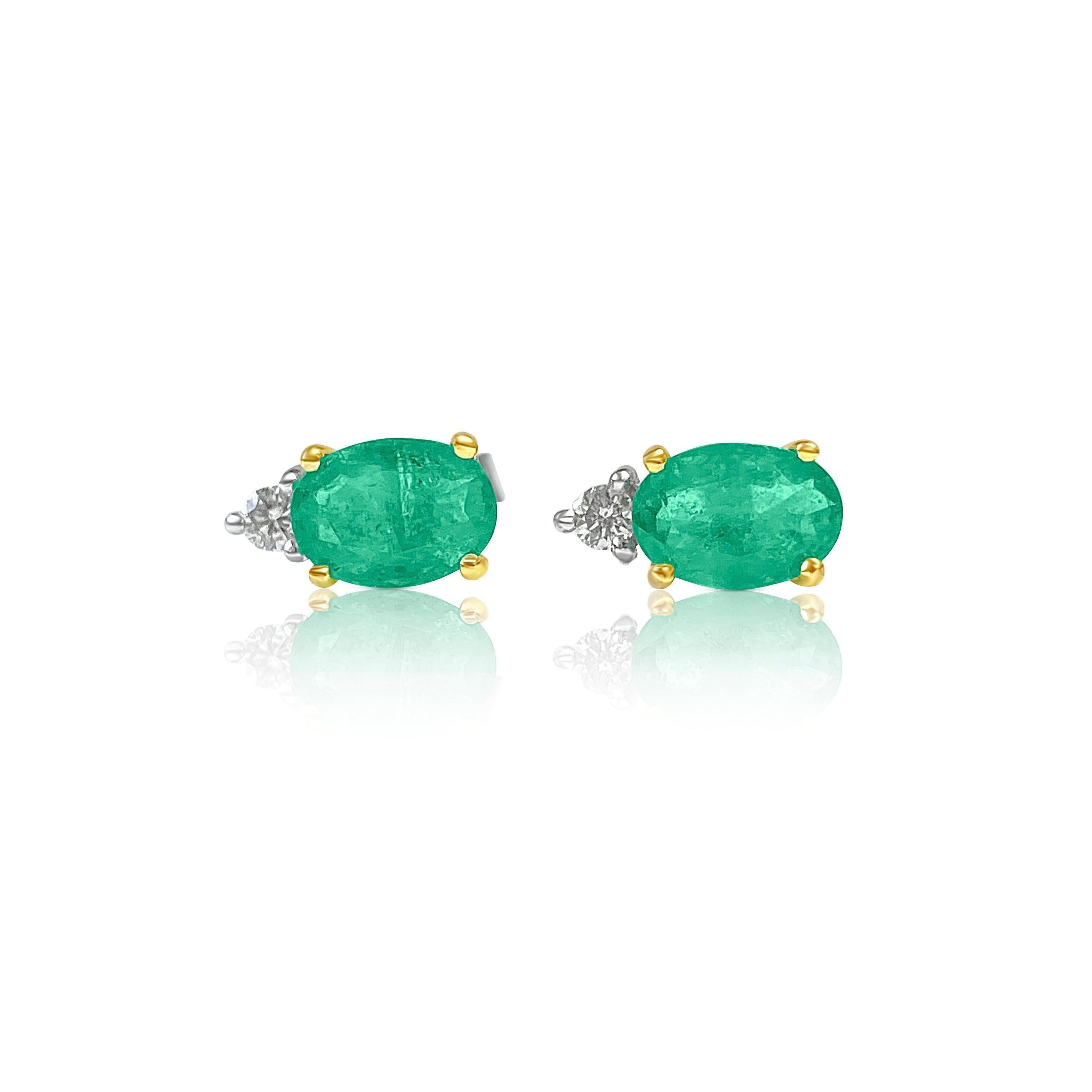 Oval Cut Natural Emerald Stud Earrings in 18k Solid Gold - ASSAY