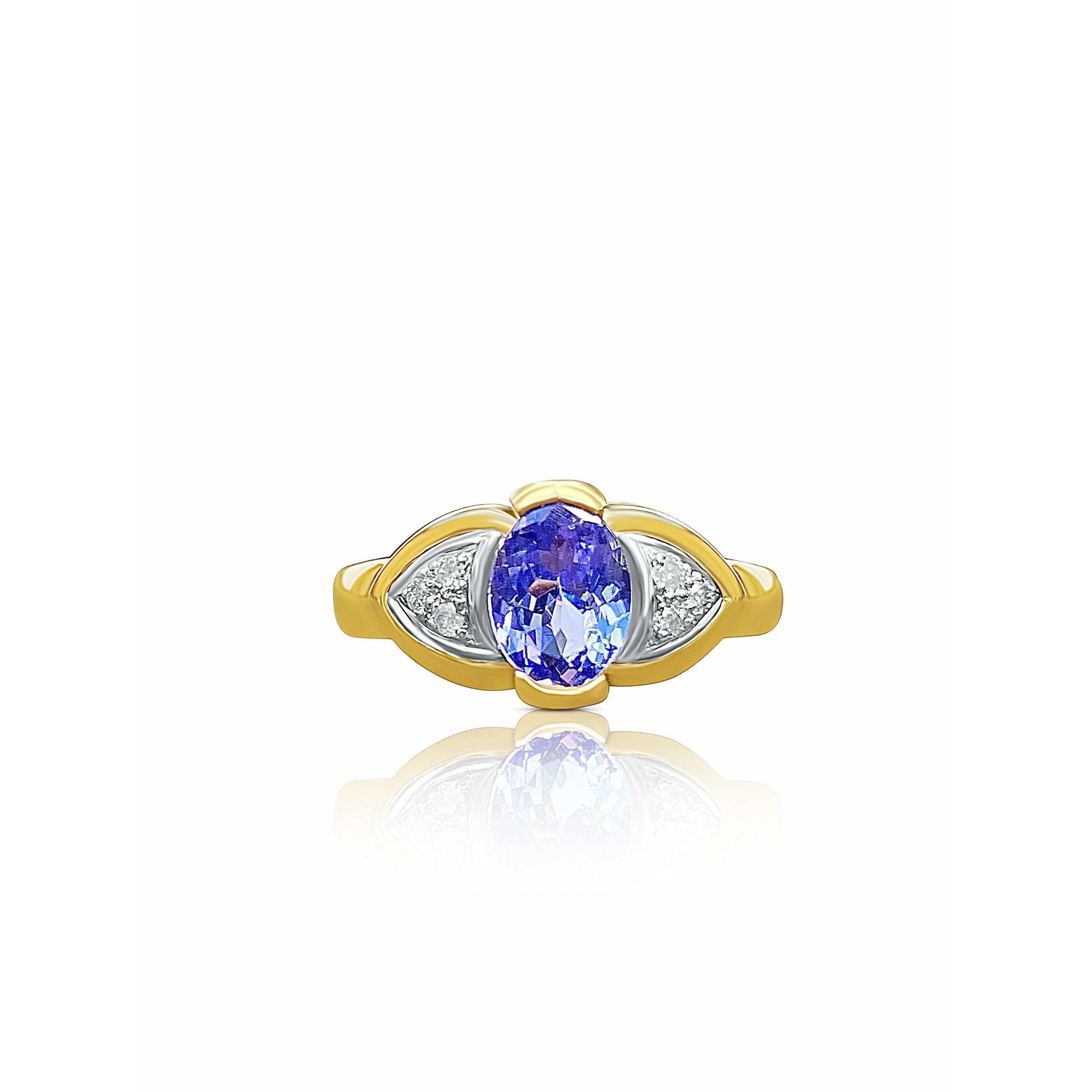 Oval Cut Tanzanite Evil Eye Ring in 14k Yellow Gold - ASSAY