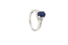 Oval cut Natural Blue Sapphire with natural baguette cut diamonds in 18k solid white gold