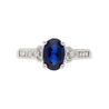 Oval cut Natural Blue Sapphire with natural baguette cut diamonds in 18k solid white gold - ASSAY