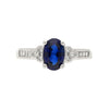 Oval cut Natural Blue Sapphire with natural baguette cut diamonds in 18k solid white gold