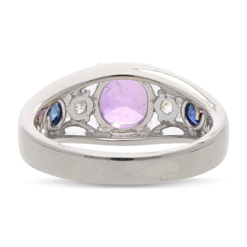 1.78 Carat Pink Sapphire Blue Sapphire Diamond 18K White Gold Vintage Ring – Assay Jewelers